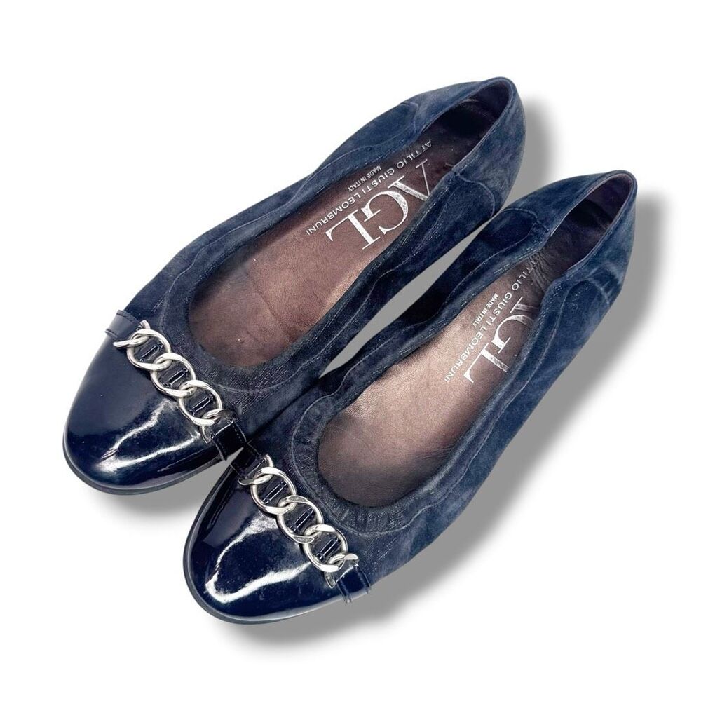 Attilio Giusti Leombruni (AGL) Black Nubuck Blue Leather Ballet Flats Women’s 41